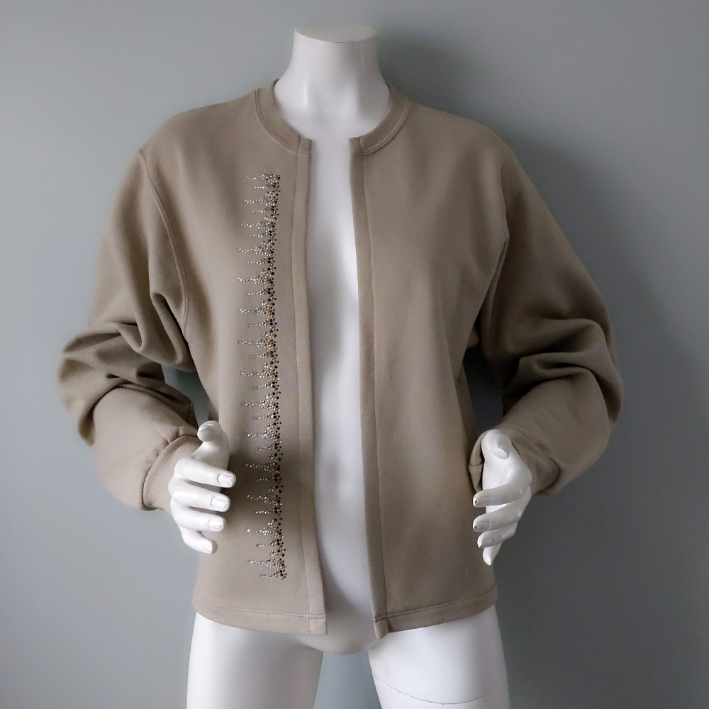 Bespoke Jerzees Metal Embellished Crystals Open Cardigan Sweatshirt S